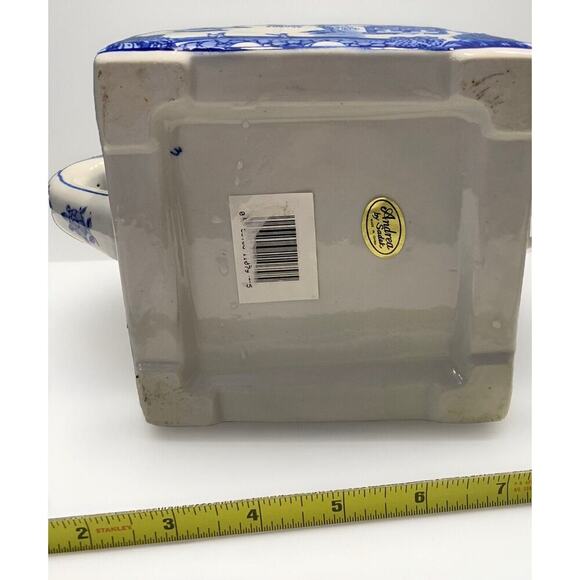 Andrea Sadek Blue White Teapot Vintage Porcelain Square Tea Pot Home Decor Gift - Picture 6 of 10